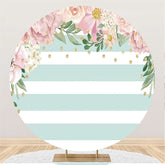 Lofaris Circle White Stripe Pink Flower Happy Birthday Backdrop